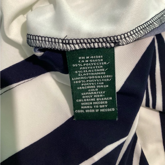 Lauren Ralph Lauren Navy Blue & White Ruched Dress Women’s Size 8 - Picture 4 of 7